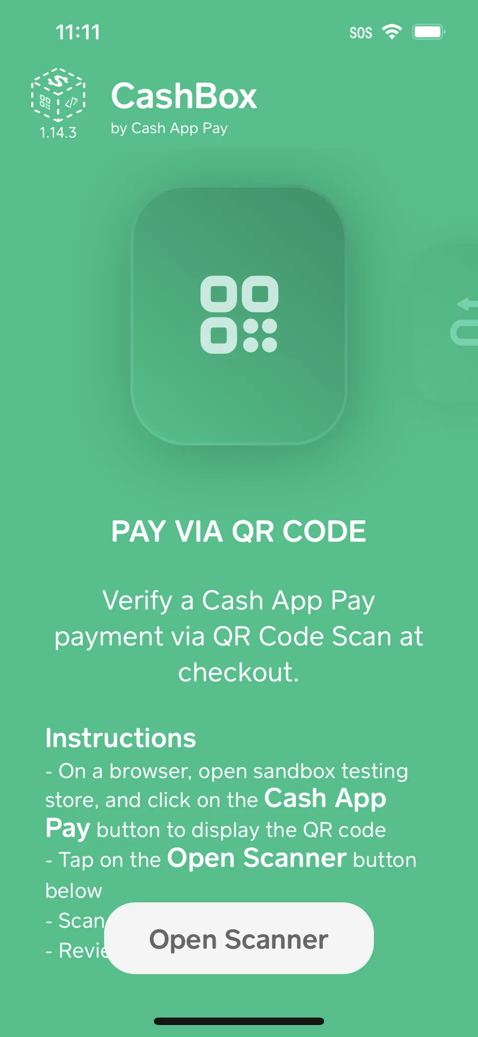 Sandbox app QR scanner