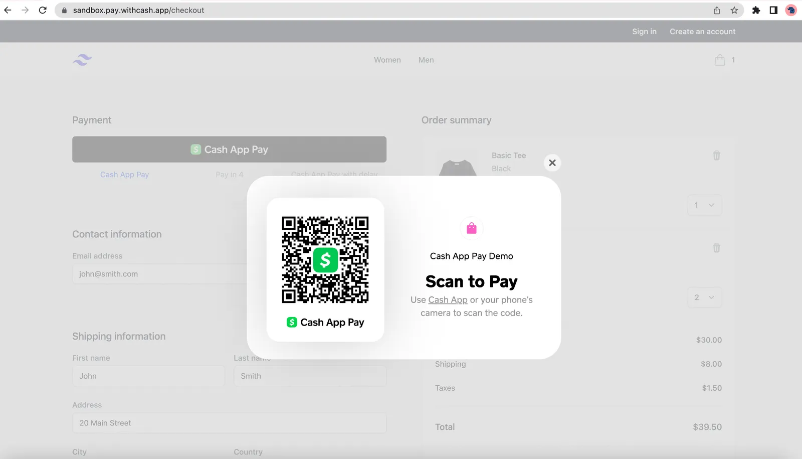 Sandbox test store QR code